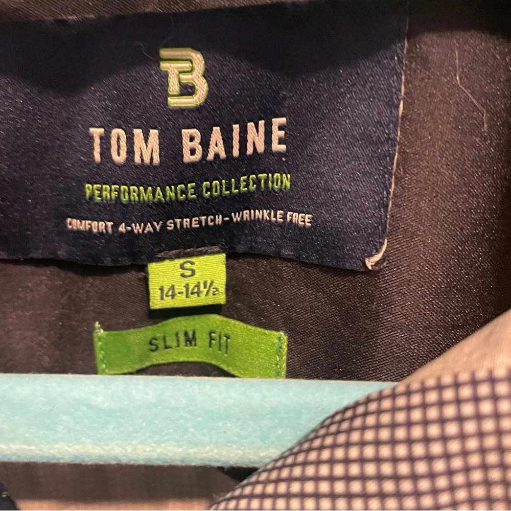 Tom Baine blue and white performance Shirt Mens small Slim Fit Button Down